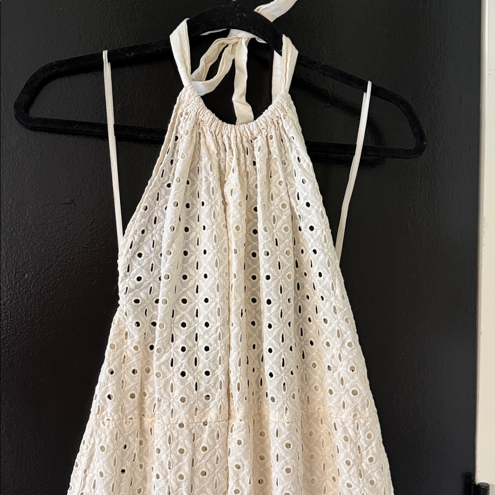 Vitamin A Women's Eyelet Halter Maxi Cover Up Dress in a cream-colored cotton - Picture 10 of 14